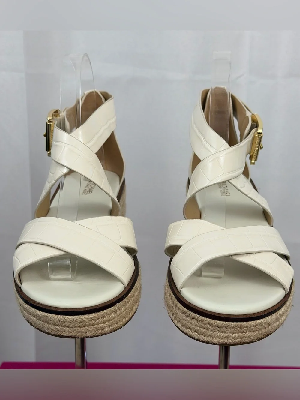 Michael Michael Kors Cream Crocodile Embossed Espadrille Platform Sandals US 8